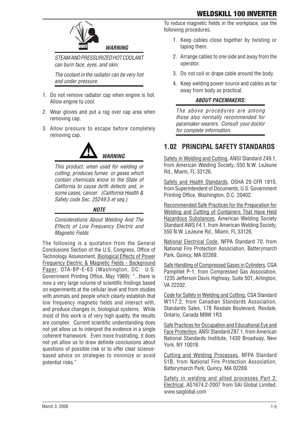 Weldskill 100 inverter, 02 principal safety standards | Tweco 100 Weldskill User Manual | Page 11 / 44