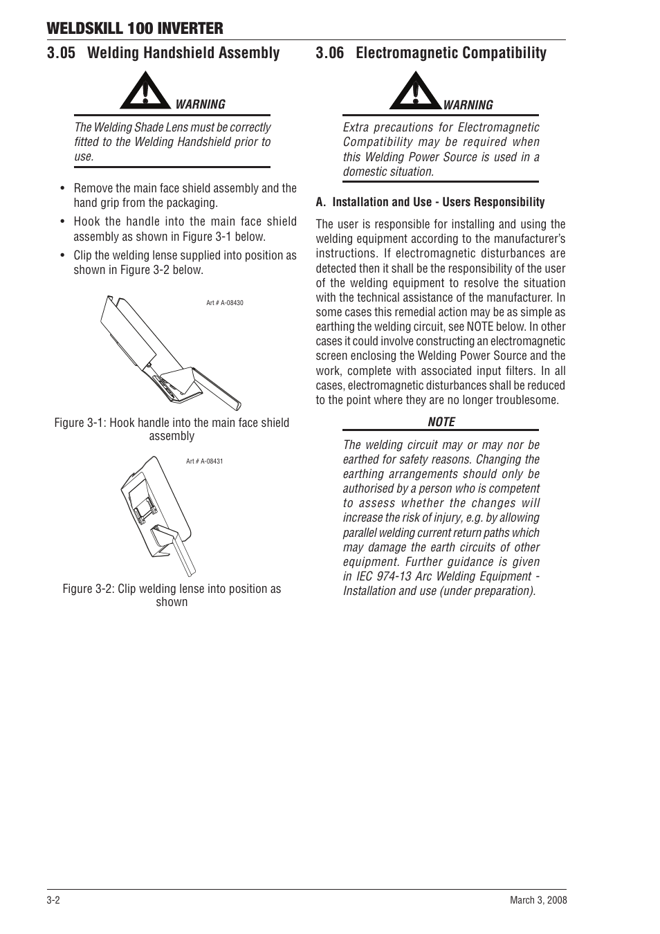Weldskill 100 inverter, 05 welding handshield assembly, 06 electromagnetic compatibility | Tweco 100 Weldskill User Manual | Page 18 / 44