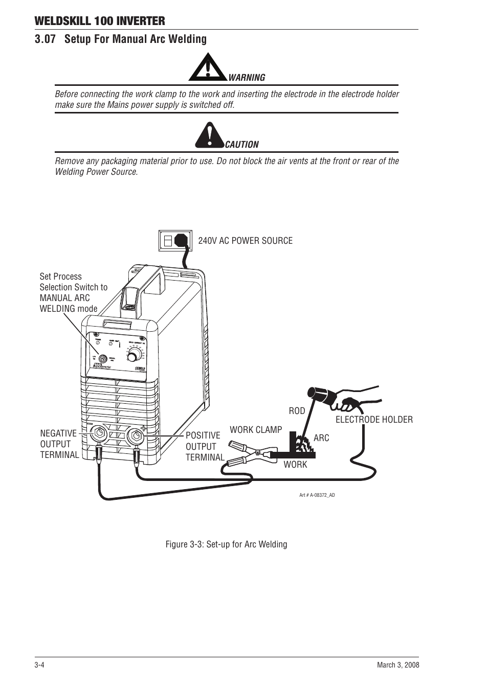 Weldskill 100 inverter, 07 setup for manual arc welding | Tweco 100 Weldskill User Manual | Page 20 / 44