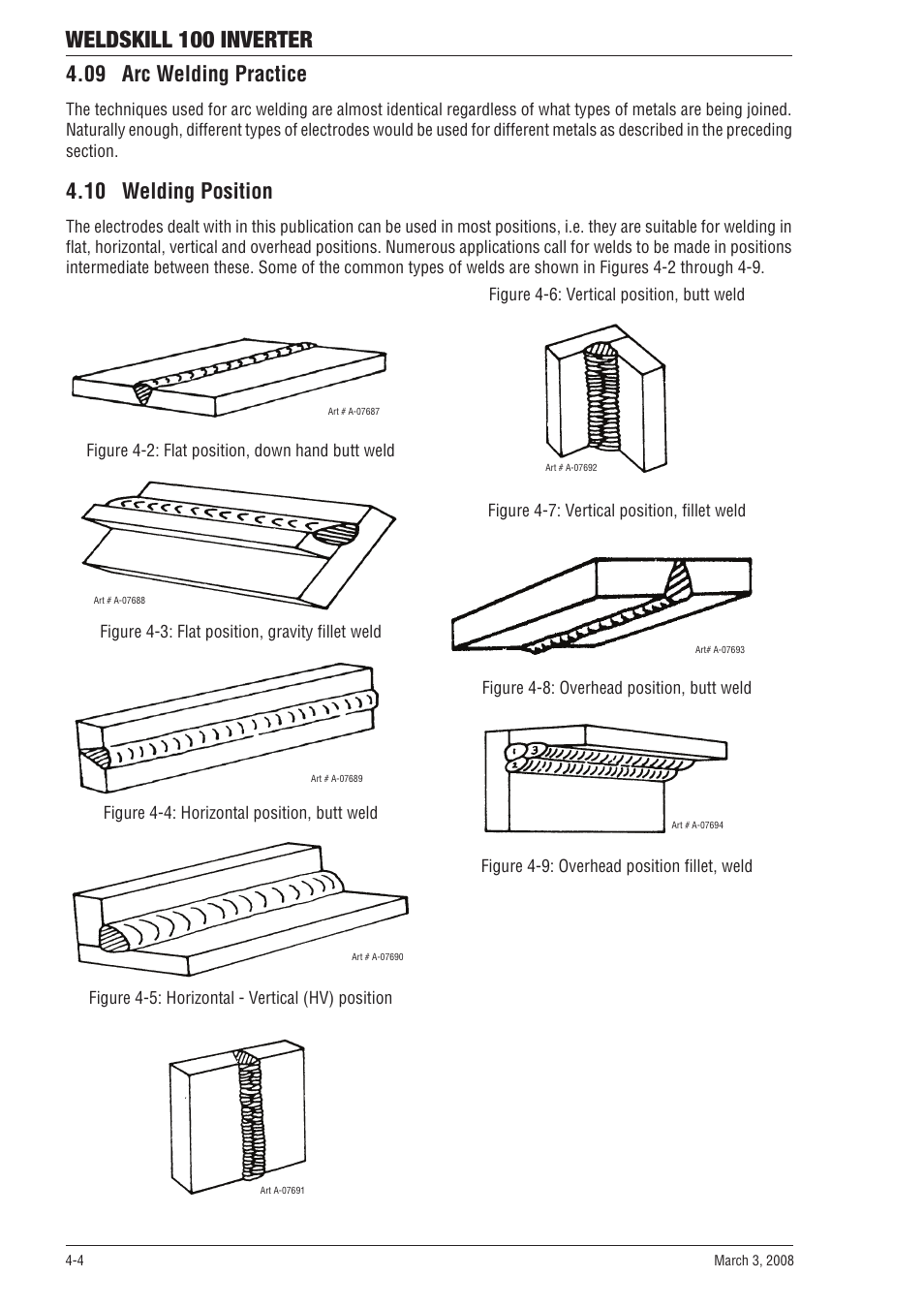 Weldskill 100 inverter, 09 arc welding practice, 10 welding position | Tweco 100 Weldskill User Manual | Page 26 / 44