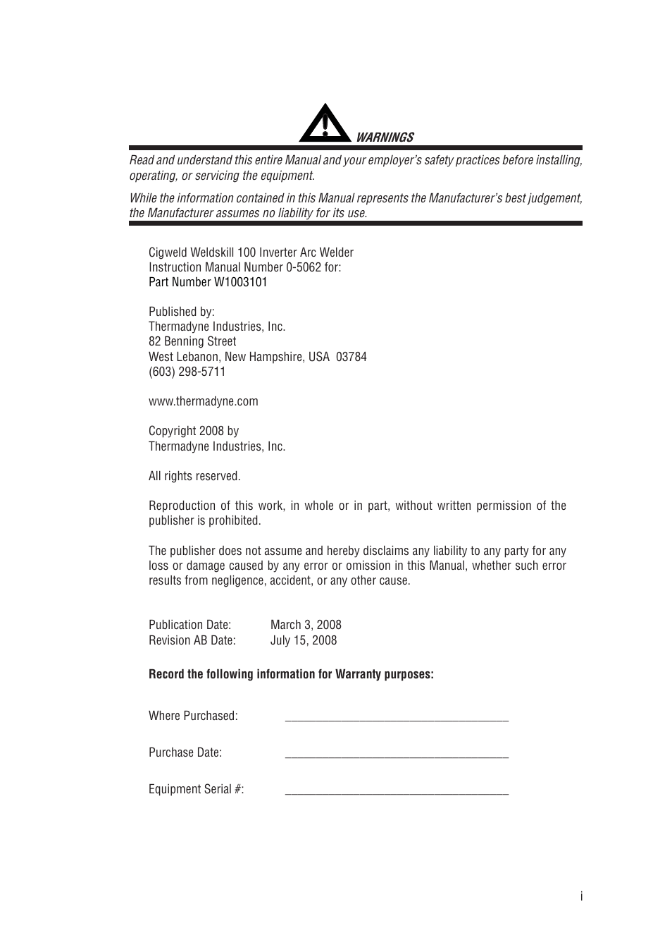 Tweco 100 Weldskill User Manual | Page 3 / 44