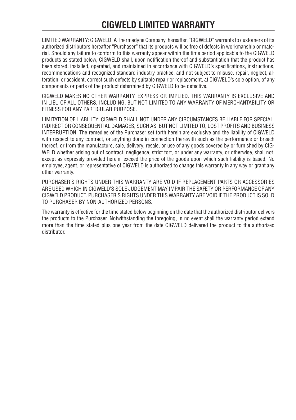 Cigweld limited warranty | Tweco 100 Weldskill User Manual | Page 39 / 44