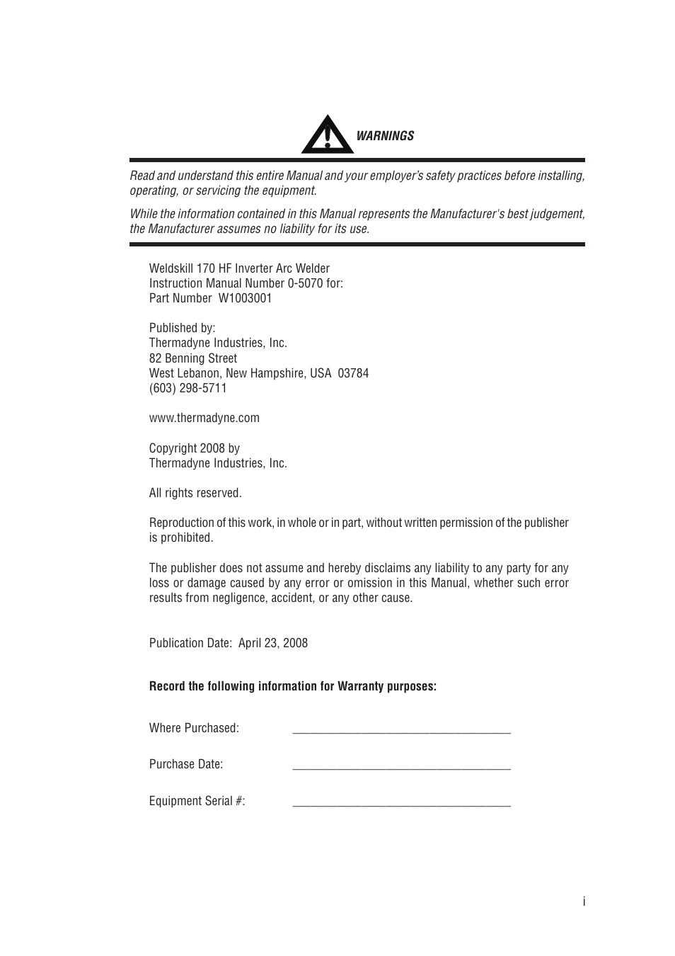 Tweco 170 HF Weldskill User Manual | Page 3 / 48
