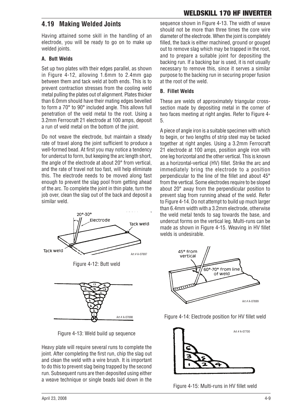 19 making welded joints, Weldskill 170 hf inverter | Tweco 170 HF Weldskill User Manual | Page 31 / 48