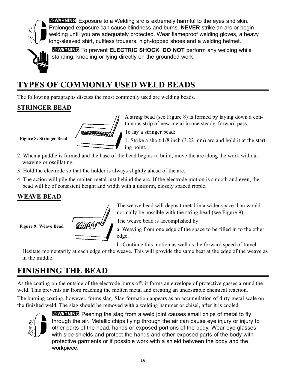 Types of commonly used weld beads, Finishing the bead | Tweco FP-235DC User Manual | Page 20 / 34