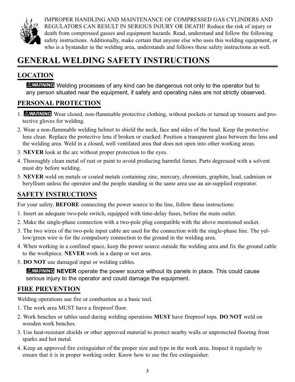General welding safety instructions | Tweco FP-235DC User Manual | Page 7 / 34