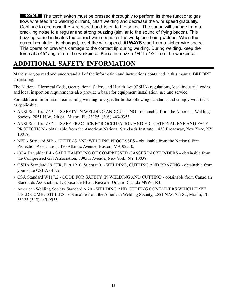 Additional safety information | Tweco FP-160 User Manual | Page 18 / 32