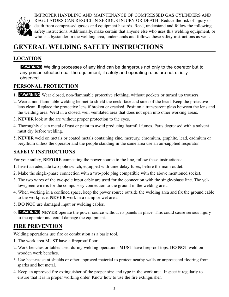 General welding safety instructions | Tweco FP-160 User Manual | Page 6 / 32