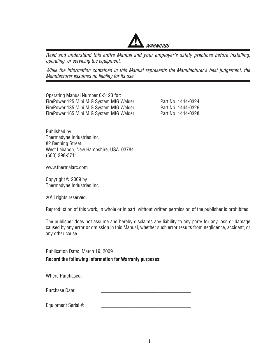 Tweco FP-165 Mini MIG User Manual | Page 3 / 60