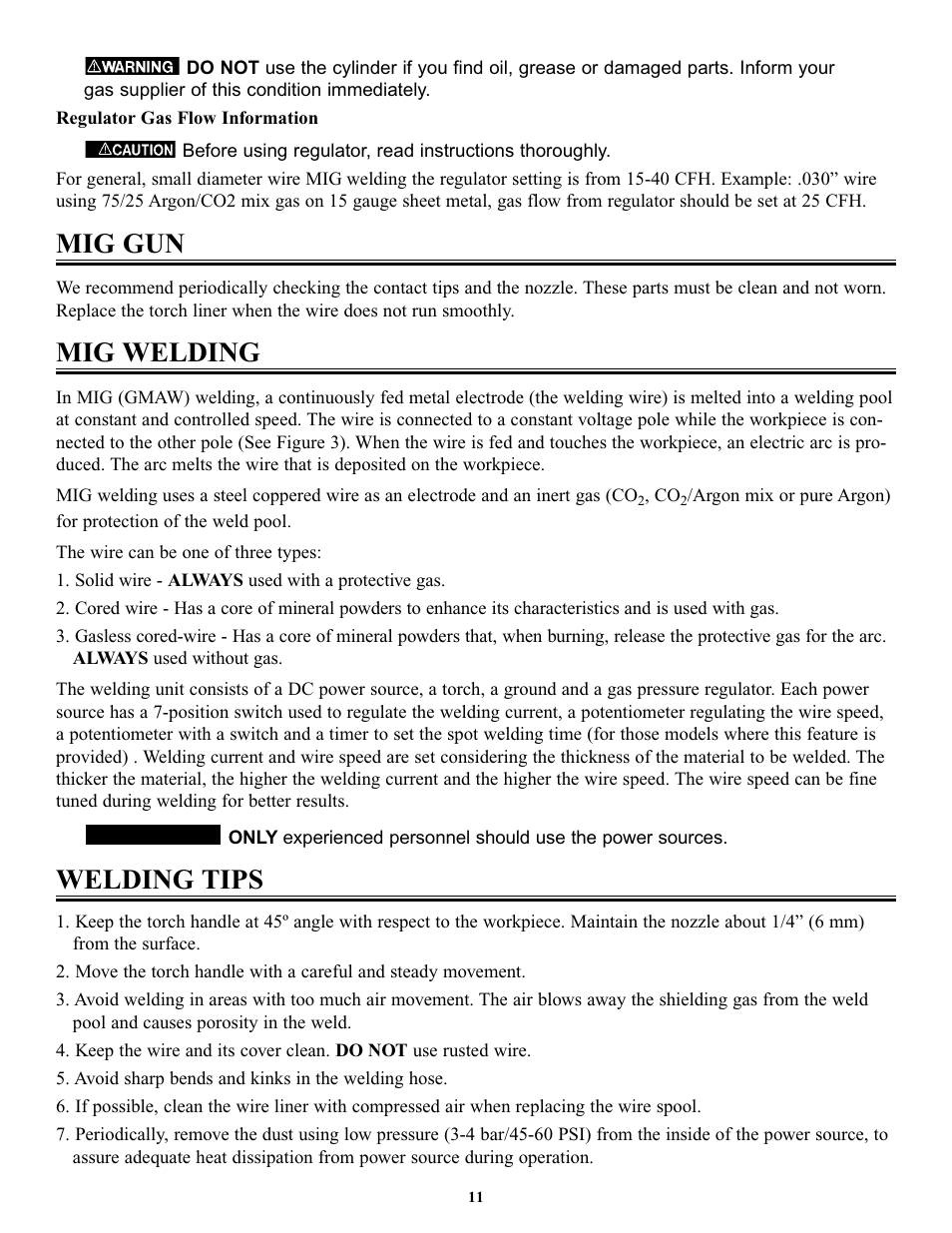 Mig gun, Mig welding, Welding tips | Tweco FP-260 User Manual | Page 13 / 24