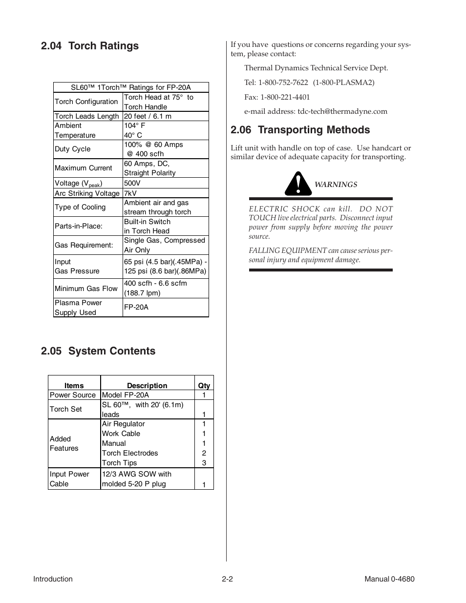 04 torch ratings, 05 system contents, 06 transporting methods | Tweco FP-20A User Manual | Page 10 / 27