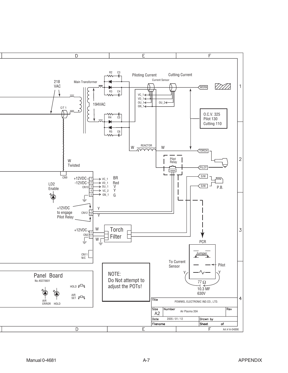 Torch filter, Panel board | Tweco FP-35A User Manual | Page 27 / 27