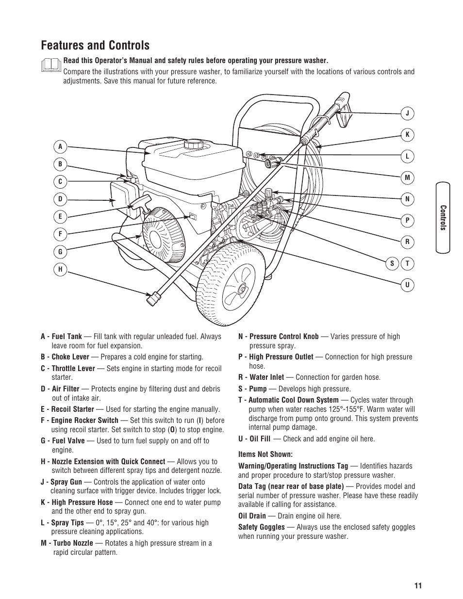 Features and controls | Briggs & Stratton Pressure Washer User Manual | Page 11 / 60