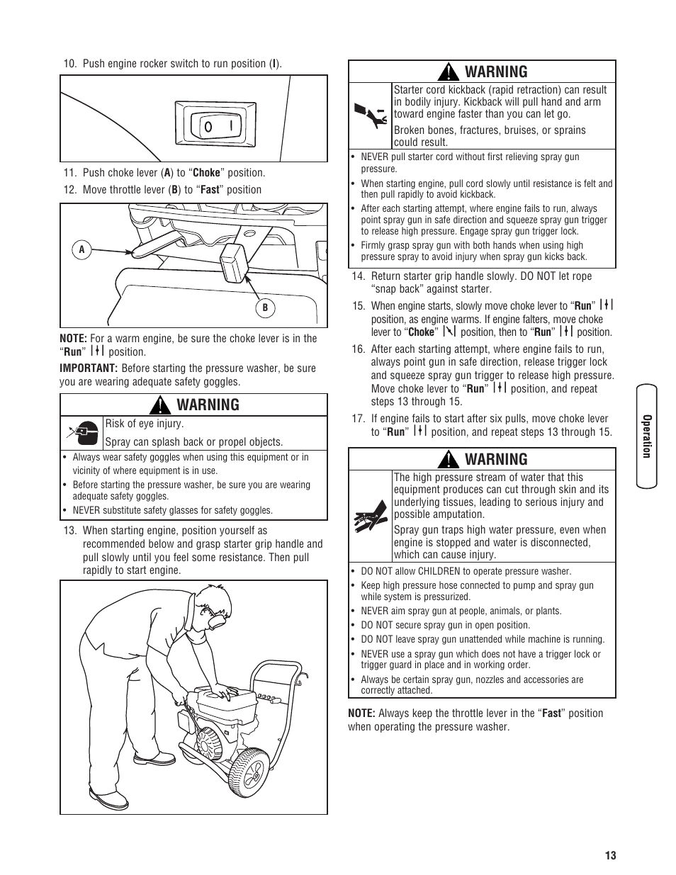 Warning | Briggs & Stratton Pressure Washer User Manual | Page 13 / 60