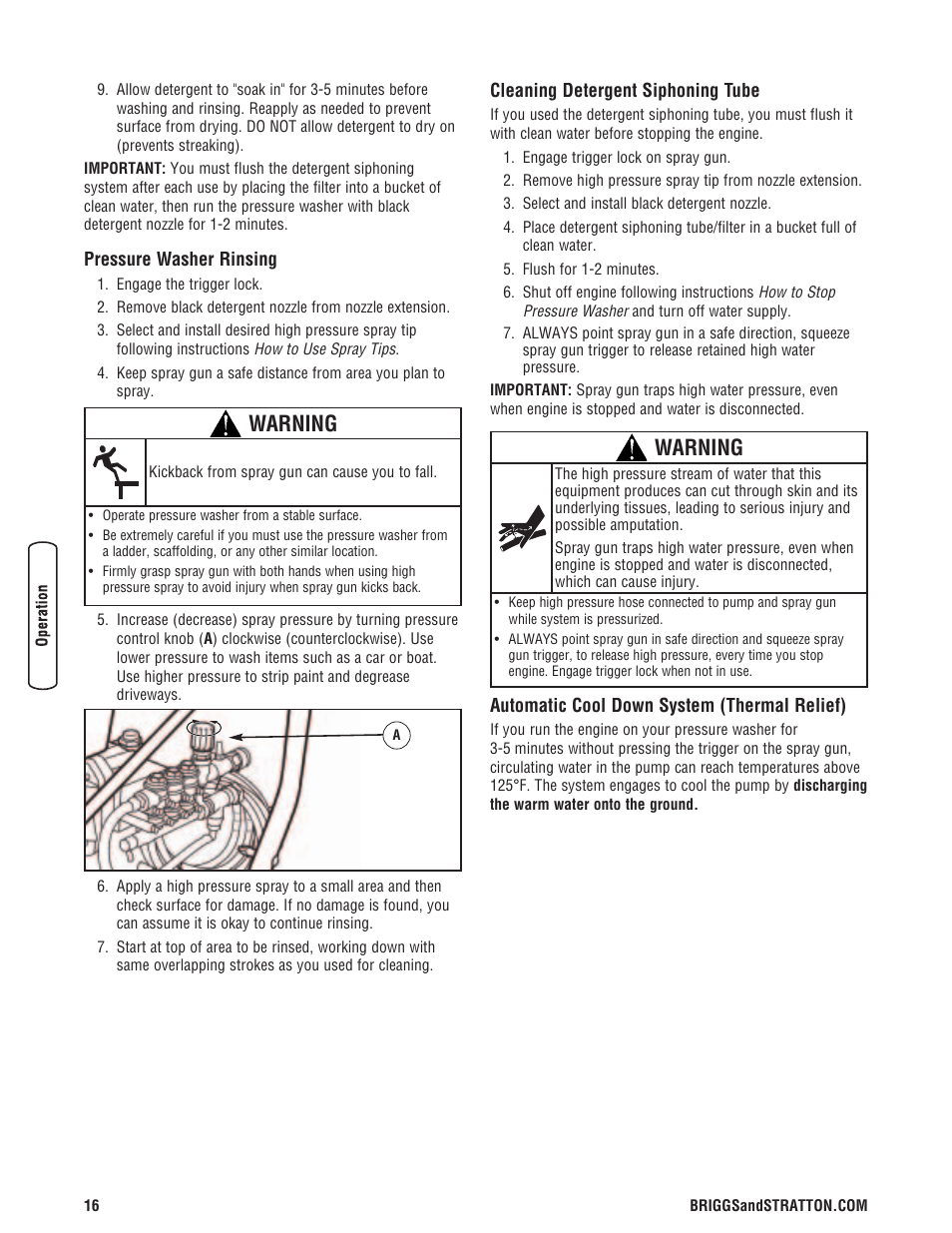 Warning | Briggs & Stratton Pressure Washer User Manual | Page 16 / 60