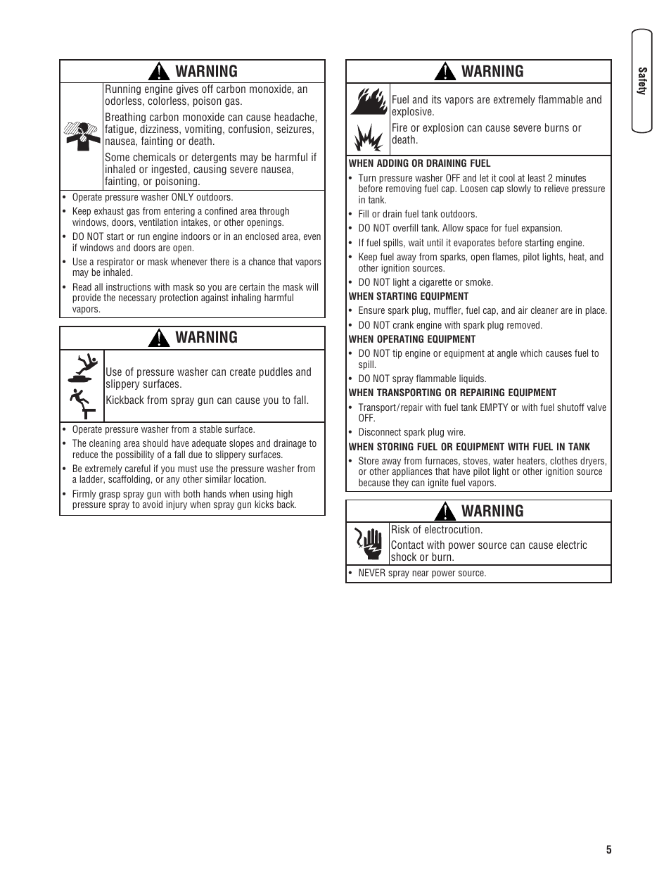 Warning | Briggs & Stratton Pressure Washer User Manual | Page 5 / 60