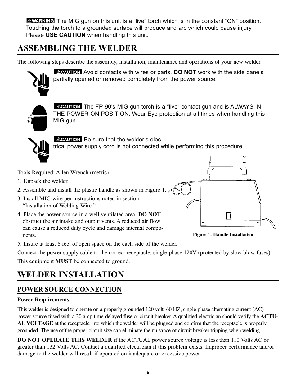 Assembling the welder, Welder installation | Tweco FP-90 User Manual | Page 10 / 32