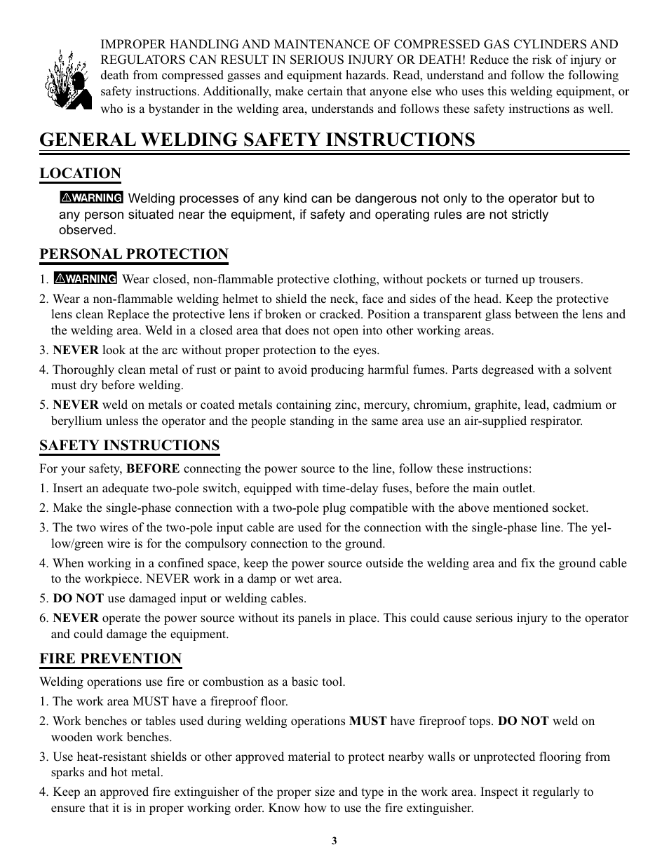 General welding safety instructions | Tweco FP-90 User Manual | Page 7 / 32