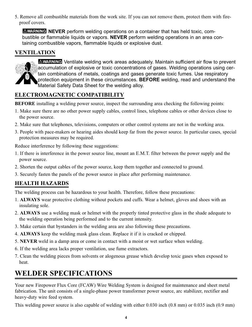 Welder specifications | Tweco FP-90 User Manual | Page 8 / 32