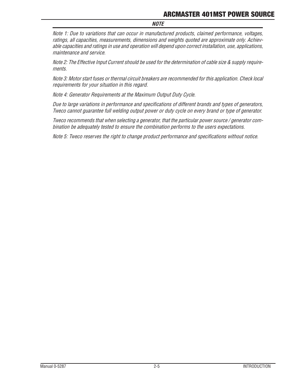 Arcmaster 401mst power source | Tweco ArcMaster 401MST User Manual | Page 29 / 84