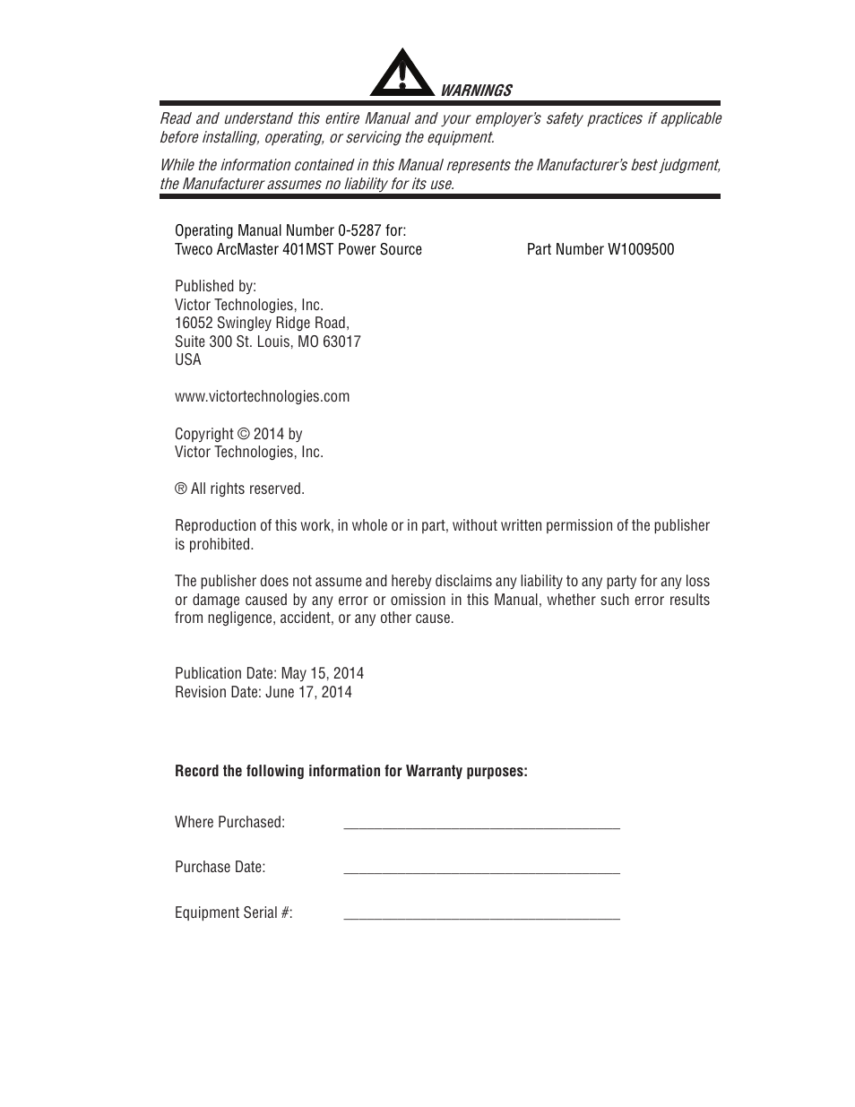 Tweco ArcMaster 401MST User Manual | Page 3 / 84