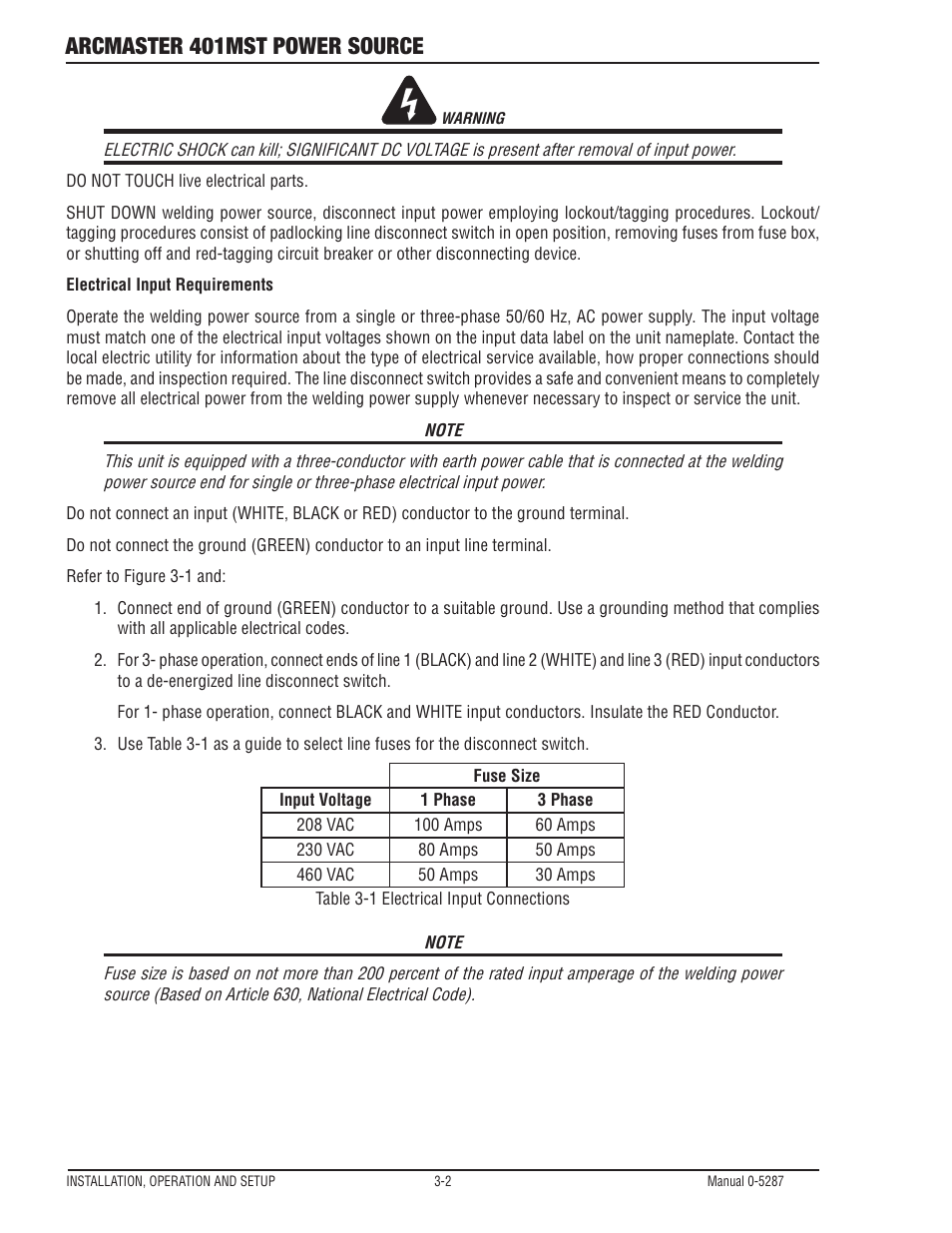 Arcmaster 401mst power source | Tweco ArcMaster 401MST User Manual | Page 32 / 84