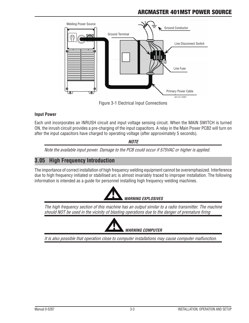 05 high frequency introduction, 05 electromagnetic compatibility, High frequency introduction -3 | Arcmaster 401mst power source | Tweco ArcMaster 401MST User Manual | Page 33 / 84