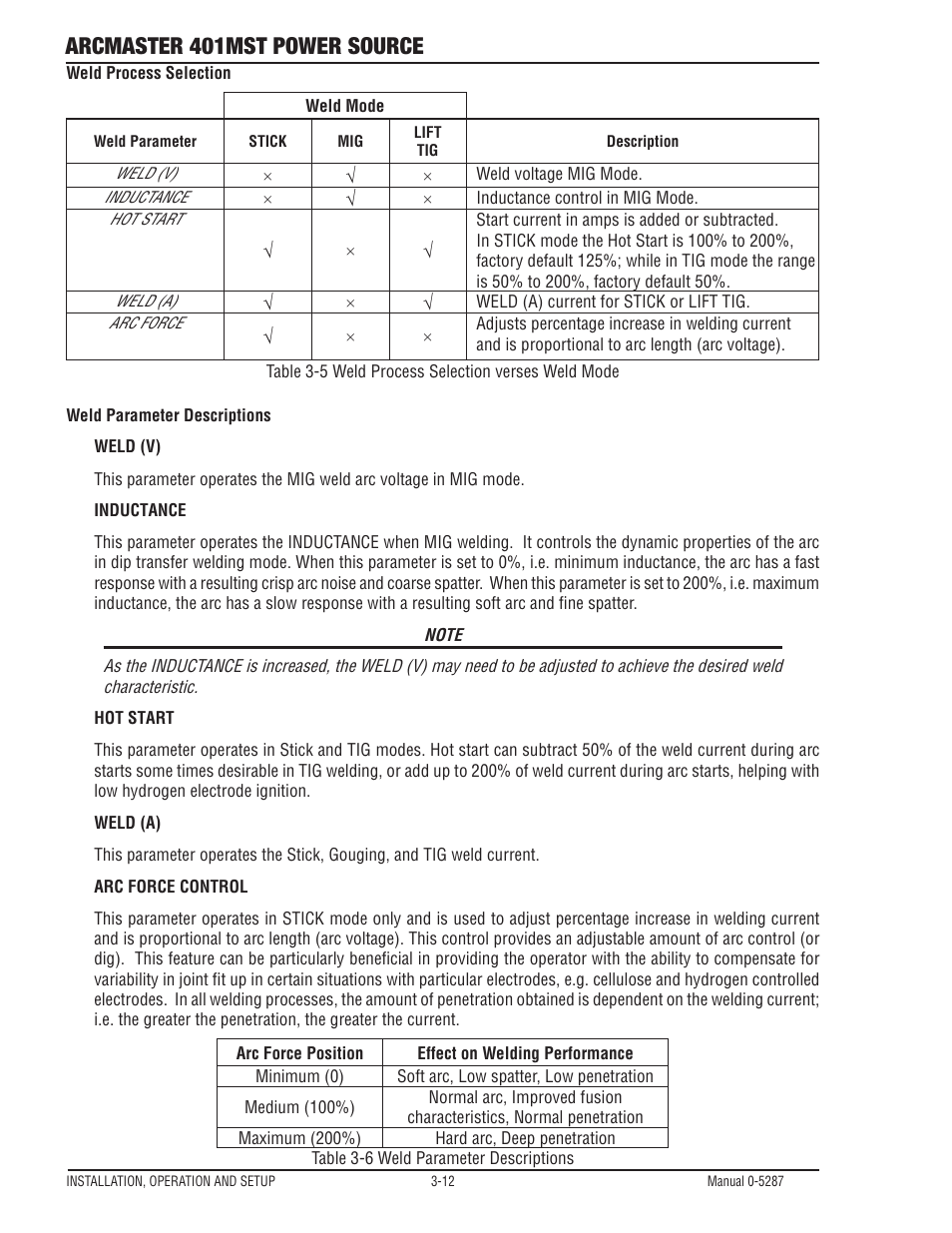 Arcmaster 401mst power source | Tweco ArcMaster 401MST User Manual | Page 42 / 84