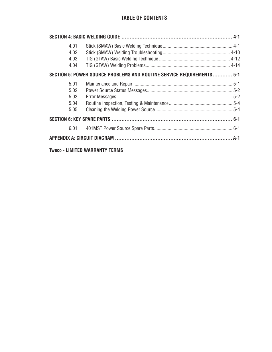 Tweco ArcMaster 401MST User Manual | Page 5 / 84