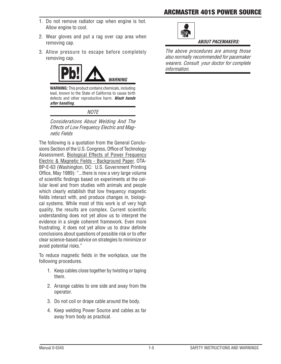 Arcmaster 401s power source | Tweco ArcMaster 401S User Manual | Page 11 / 64