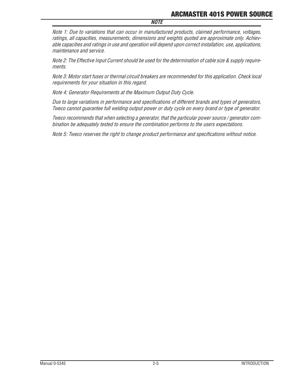 Arcmaster 401s power source | Tweco ArcMaster 401S User Manual | Page 19 / 64