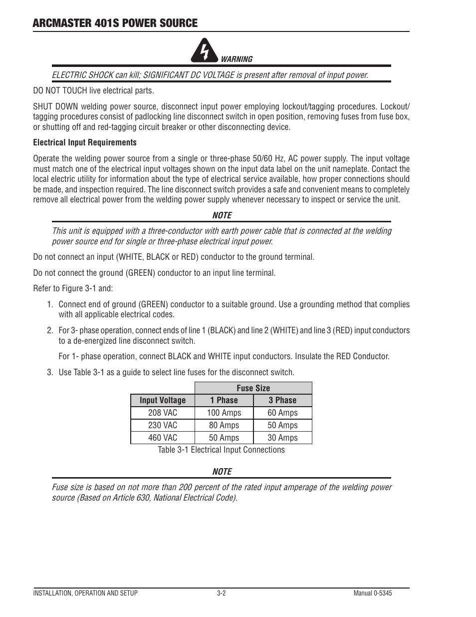 Arcmaster 401s power source | Tweco ArcMaster 401S User Manual | Page 22 / 64