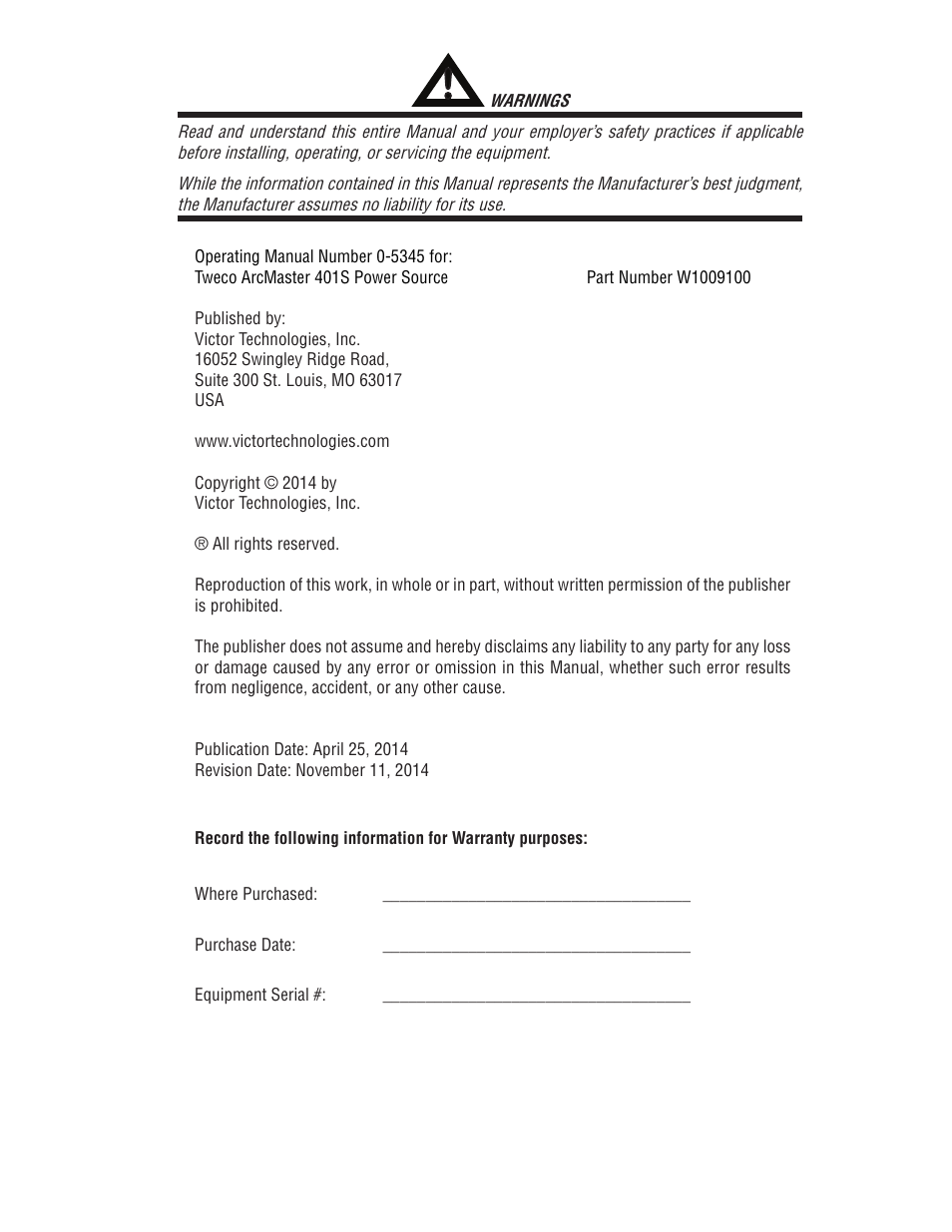 Tweco ArcMaster 401S User Manual | Page 3 / 64