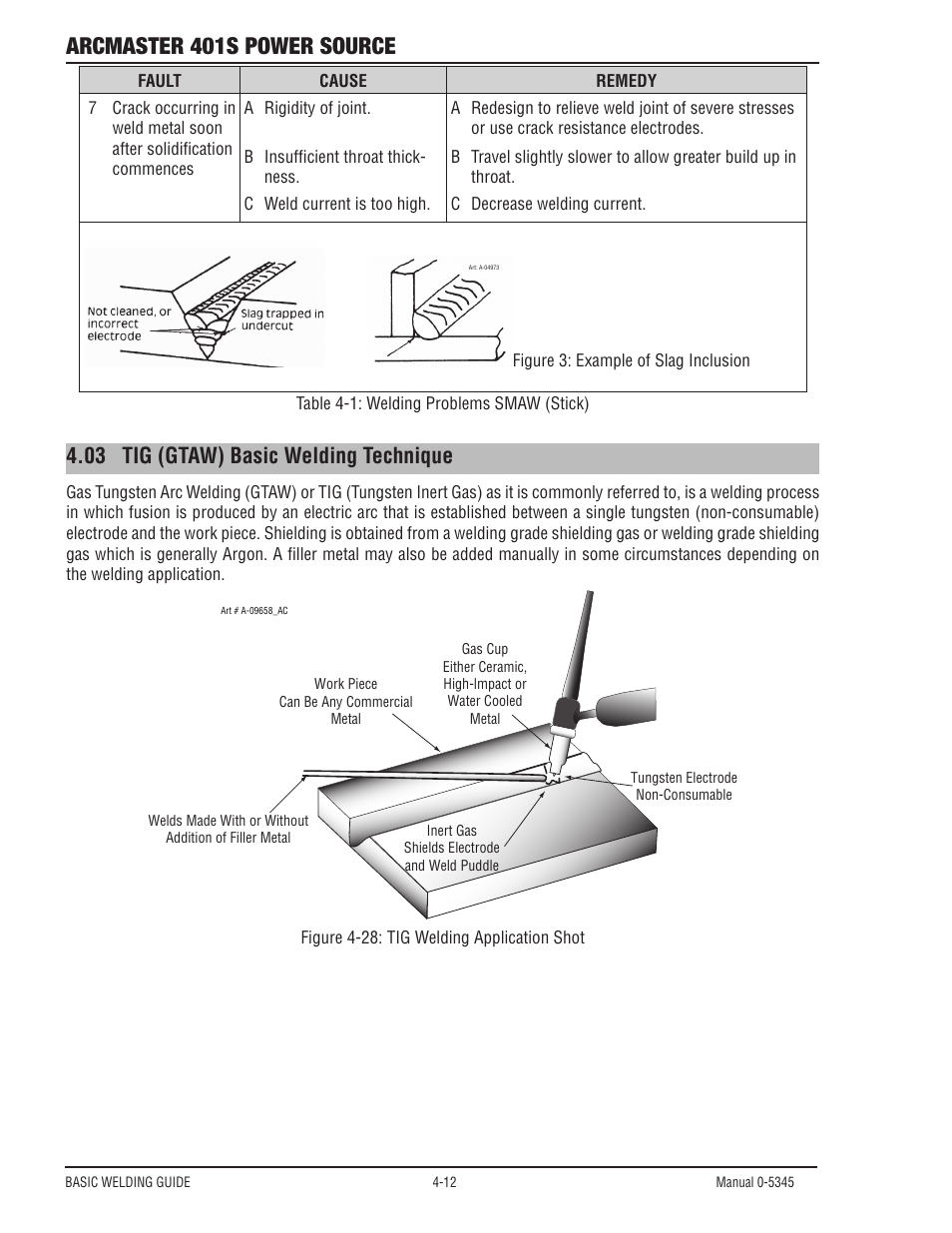 Arcmaster 401s power source, 03 tig (gtaw) basic welding technique | Tweco ArcMaster 401S User Manual | Page 50 / 64