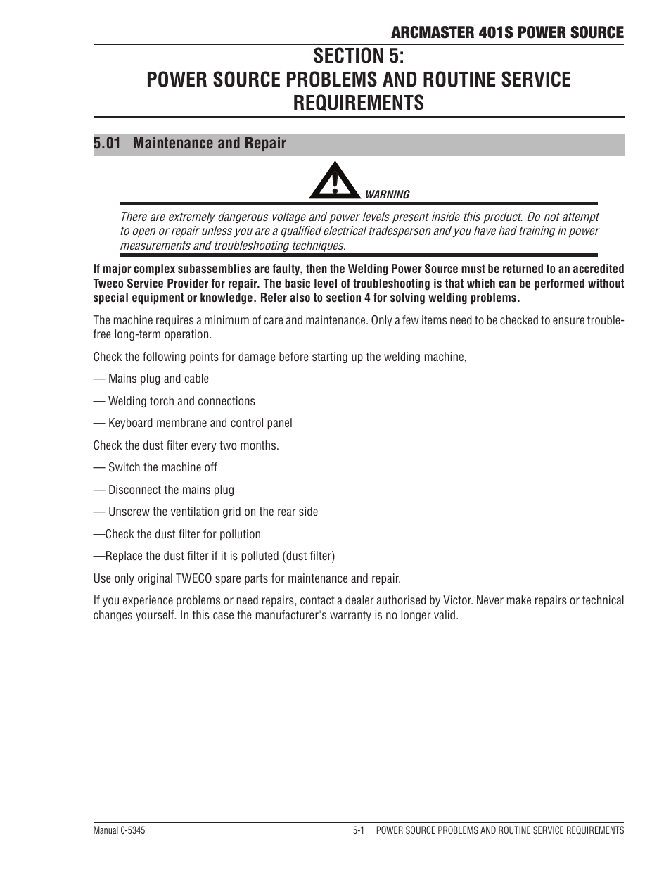 Tweco ArcMaster 401S User Manual | Page 55 / 64