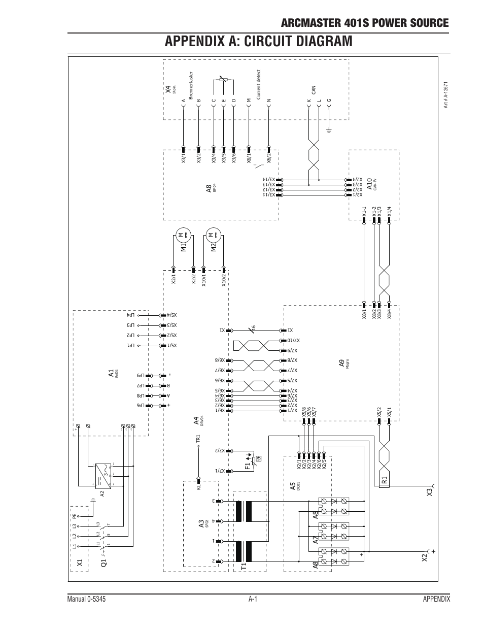 Appendix a: circuit diagram, Arcmaster 401s power source | Tweco ArcMaster 401S User Manual | Page 61 / 64