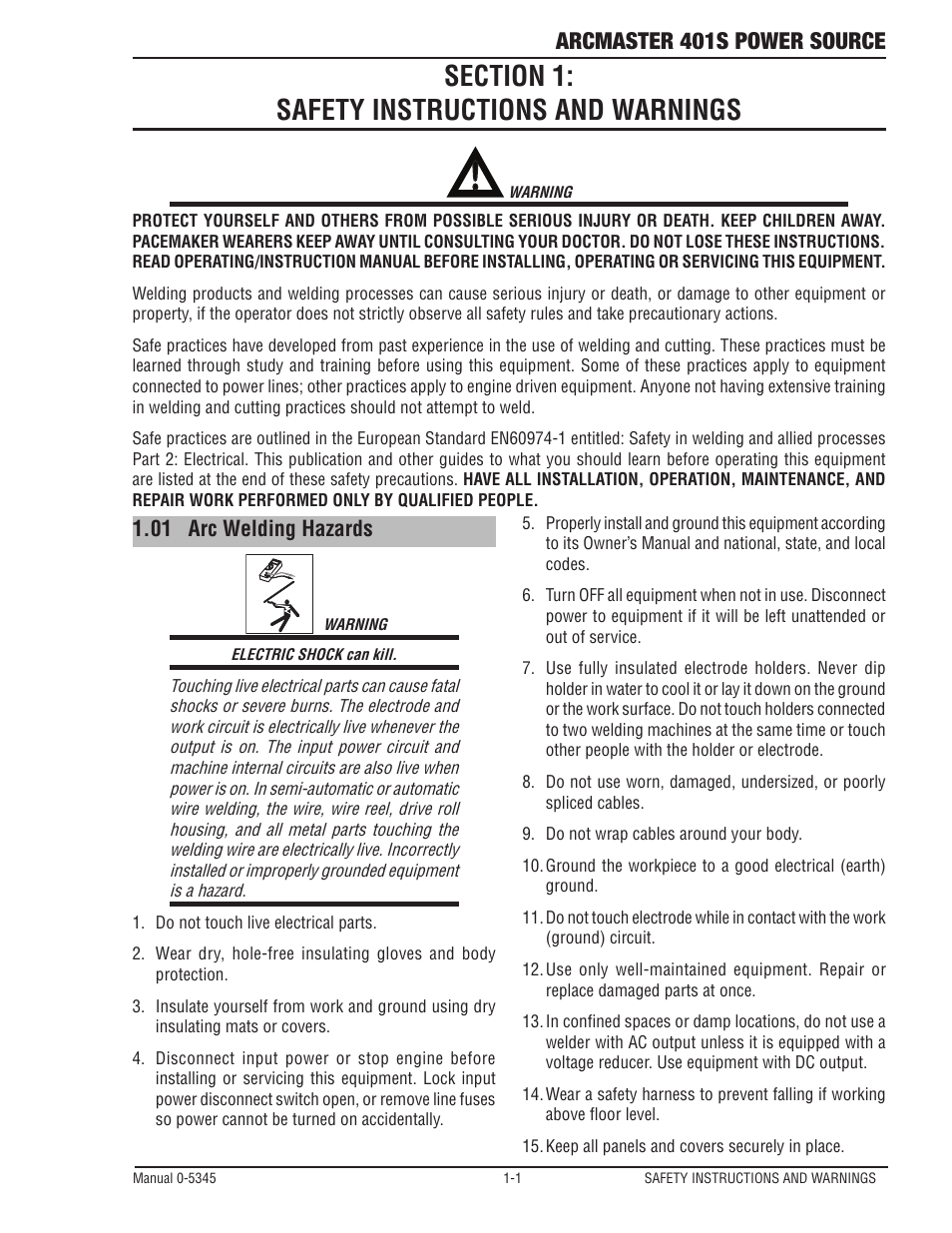 Arcmaster 401s power source | Tweco ArcMaster 401S User Manual | Page 7 / 64