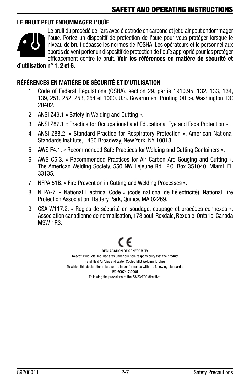 Safety and operating instructions | Tweco Eliminator Spool Gun User Manual | Page 11 / 36