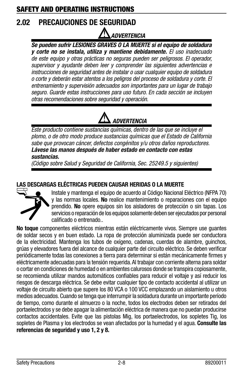 02 precauciones de seguridad, Safety and operating instructions | Tweco Eliminator Spool Gun User Manual | Page 12 / 36