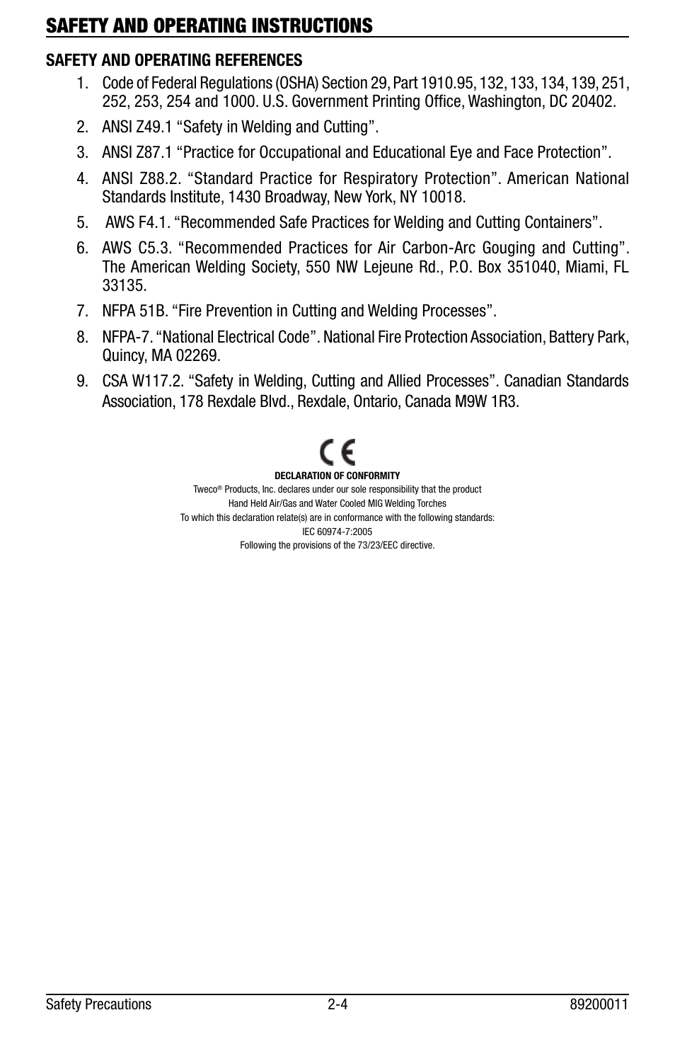 Safety and operating instructions | Tweco Eliminator Spool Gun User Manual | Page 8 / 36