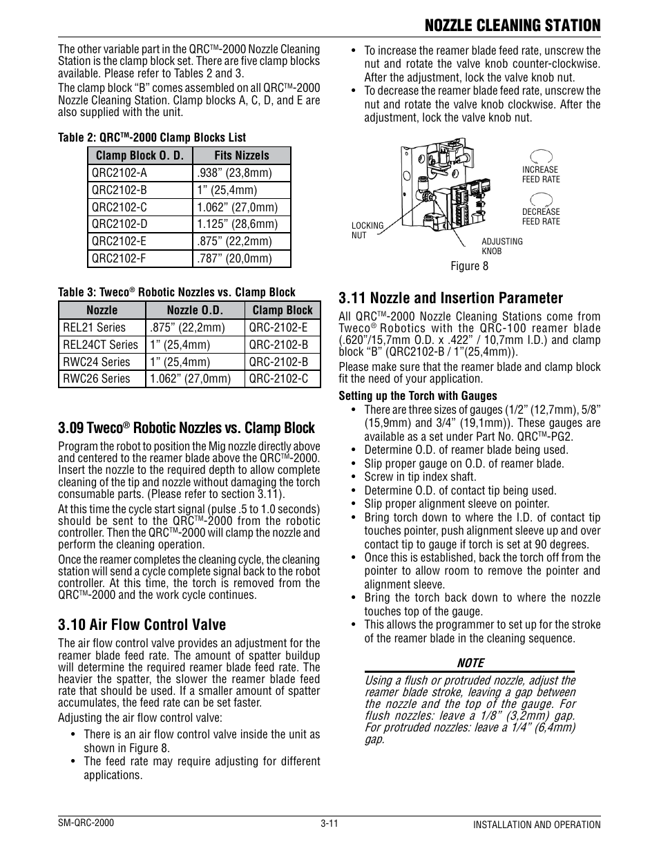 Nozzle cleaning station, 09 tweco, Robotic nozzles vs. clamp block | 10 air flow control valve, 11 nozzle and insertion parameter | Tweco QRC-2000 User Manual | Page 13 / 26