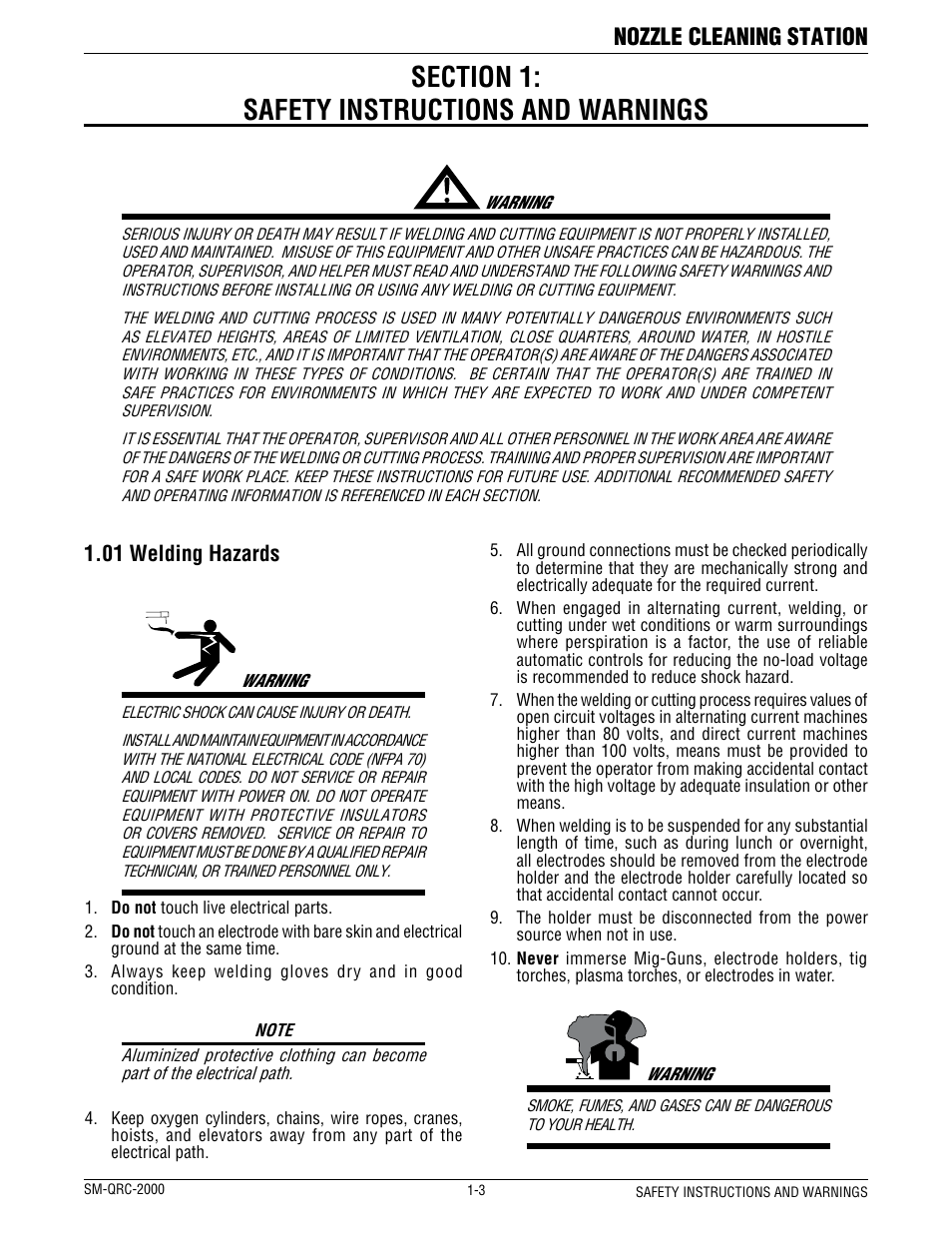 Nozzle cleaning station, 01 welding hazards | Tweco QRC-2000 User Manual | Page 5 / 26