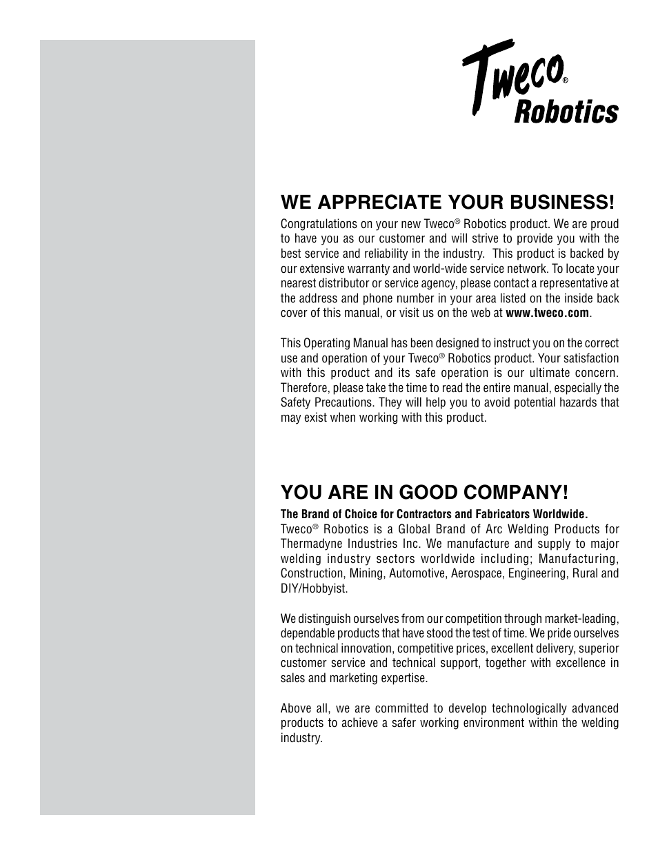 You are in good company, We appreciate your business, Cc dc | Tweco QRM-3 Anti-Spatter Sprayer User Manual | Page 2 / 18