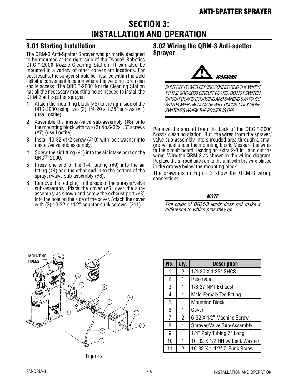 Anti-spatter sprayer, 01 starting installation, 02 wiring the qrm-3 anti-spatter sprayer | Tweco QRM-3 Anti-Spatter Sprayer User Manual | Page 9 / 18