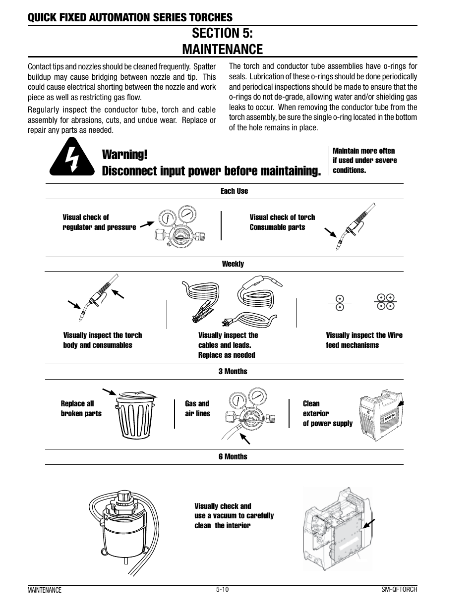 Warning! disconnect input power before maintaining, Quick fixed automation series torches | Tweco Quick Fixed User Manual | Page 14 / 27