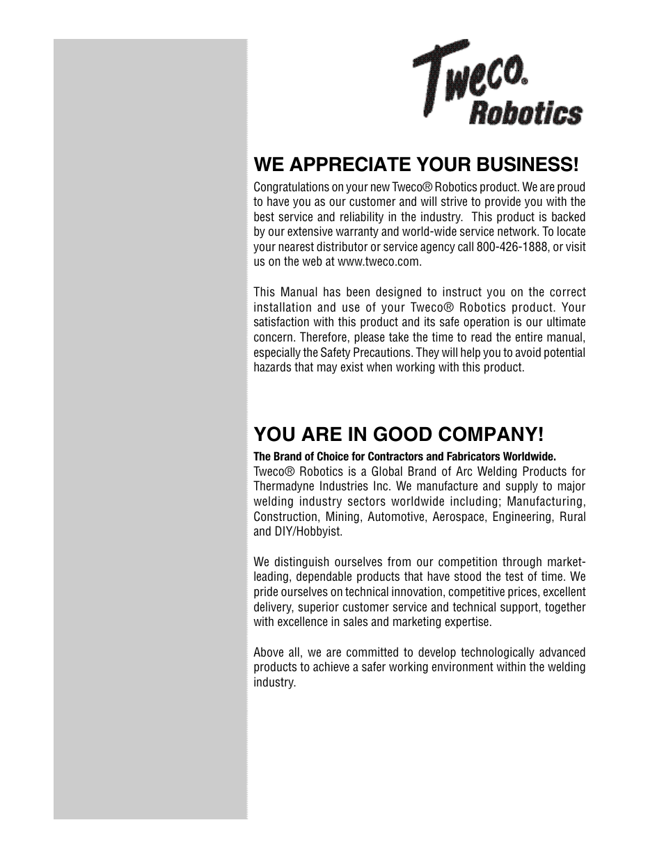 We appreciate your business, You are in good company | Tweco Quick Fixed User Manual | Page 2 / 27