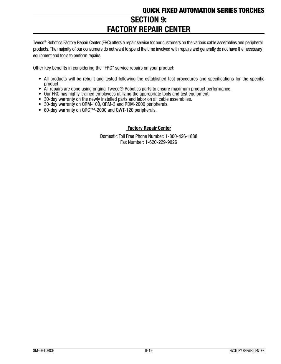 Quick fixed automation series torches | Tweco Quick Fixed User Manual | Page 23 / 27