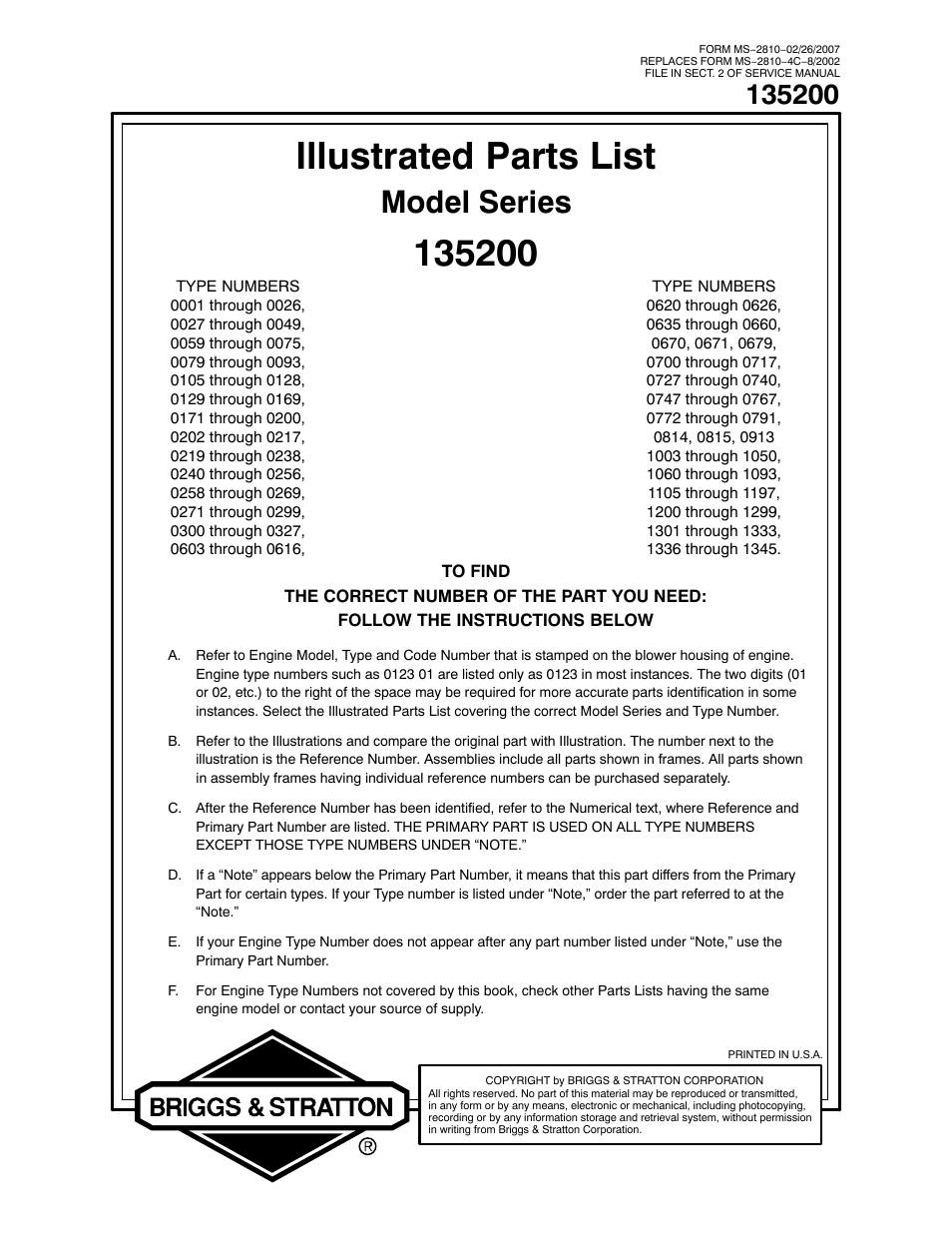 Briggs & Stratton 135200 User Manual | 30 pages