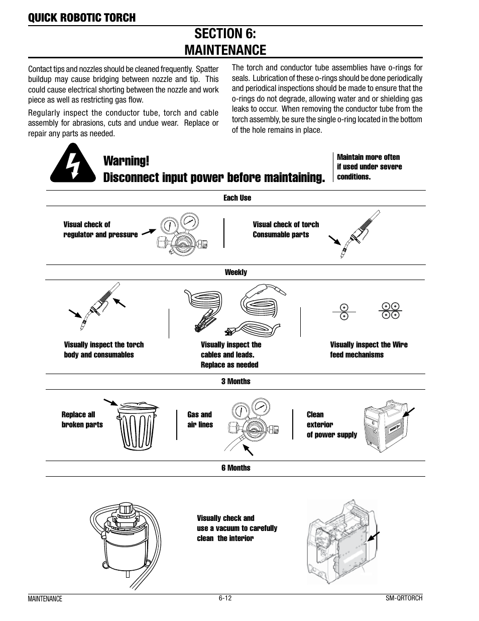 Warning! disconnect input power before maintaining, Quick robotic torch | Tweco Quick Robotic Torch User Manual | Page 16 / 40