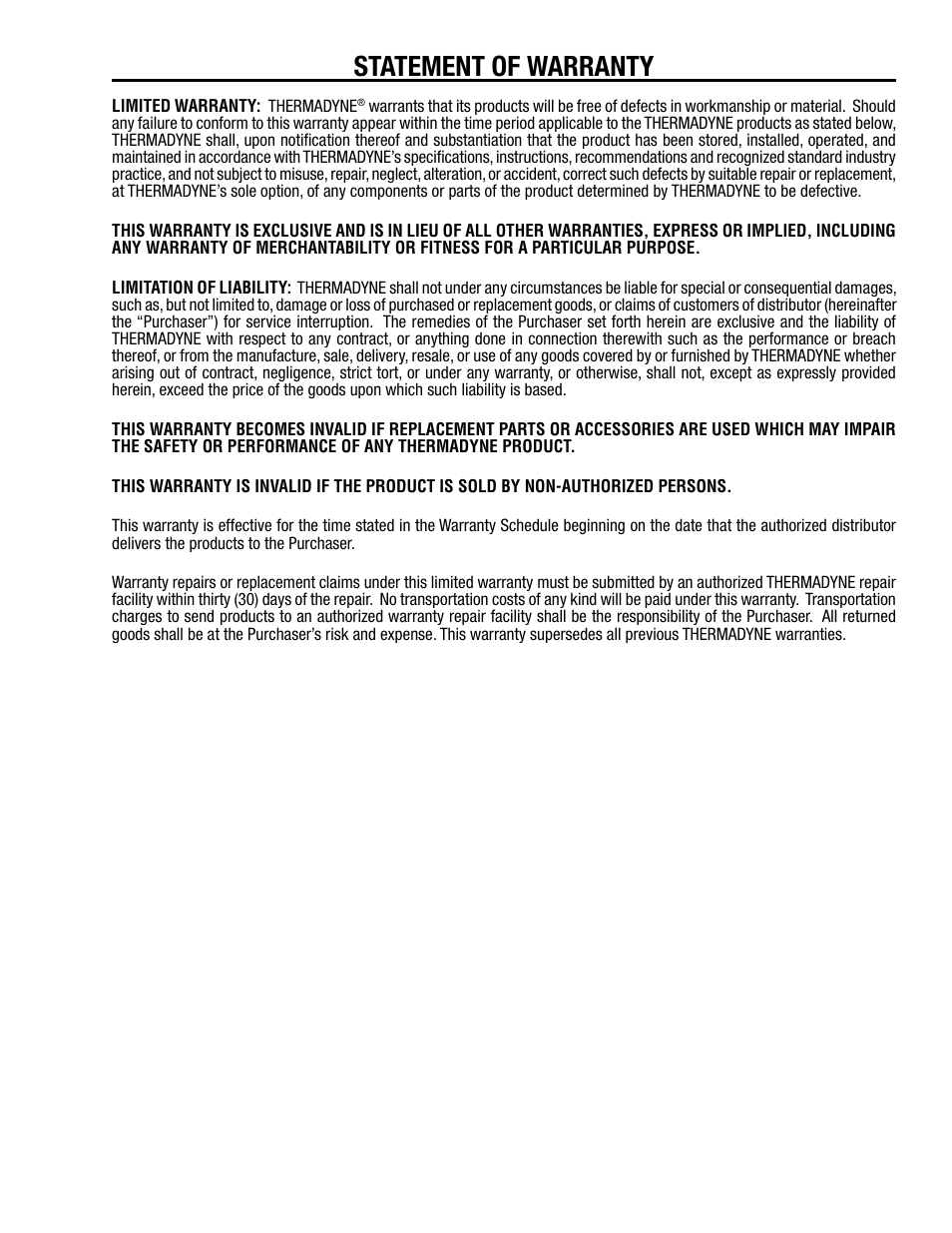 Statement of warranty | Tweco Quick Robotic Torch User Manual | Page 37 / 40